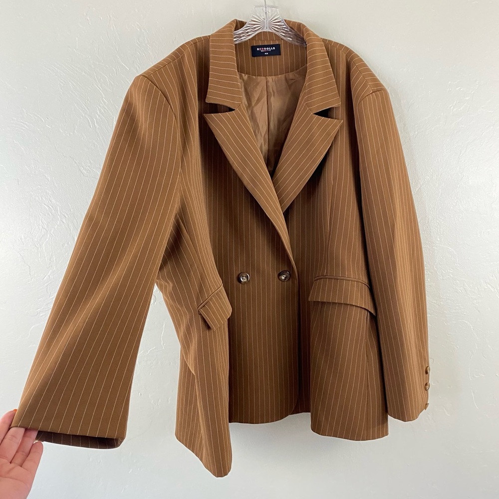 Rebdolls Size 4X Tan & Cream Pin Stripe Oversized Full Sleeve Blazer Jacket